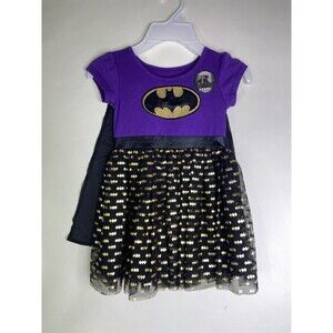 DC Comics Batman Short Sleeve Purple Black Gold Tutu Dress With Cape Girls 3T